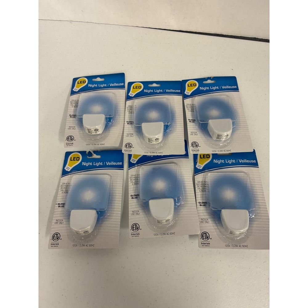 Lot of 6 Greenbrier International LED Blue Glow Plug In Night Lights 120V 0.2W